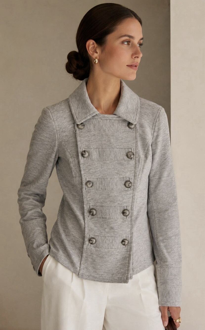 CAbi Gray Knit Military Jacket Double Breasted Minimalist Blazer Small